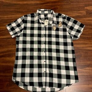 Hot Topic Beetlejuice Adam Maitland Plaid Woven 2XL Button-Up